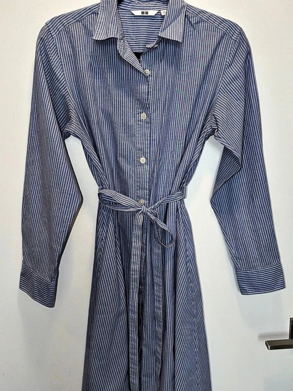 UNIQLO Striped 100% Cotton Long-Sleeve Long Shirt Dress XS